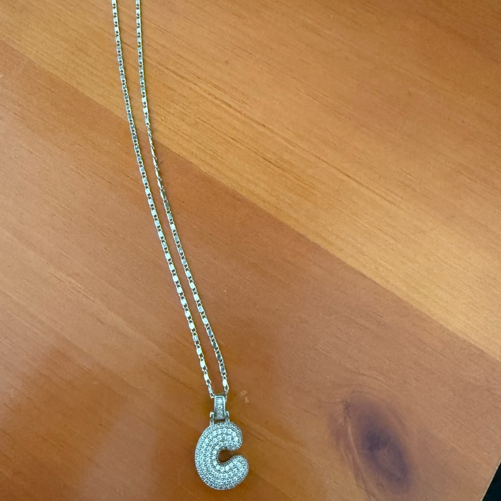 Crystal Pave 'C' Pendant Necklace - Silver